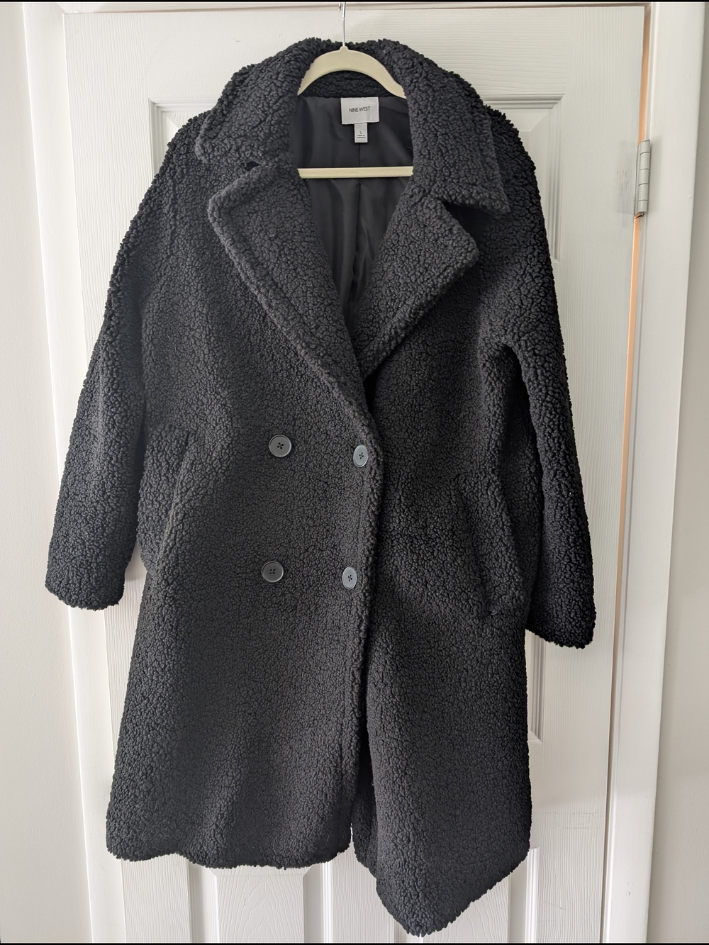 Nine West Black Teddy Double-Breasted Coat